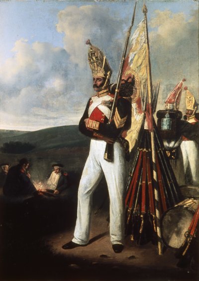 Gemälde eines Infanteriesoldaten des russischen Pawlowsky-Regiments zur Zeit der Schlacht von Borodino während des Krieges von 1812 mit Napoleon von Unknown